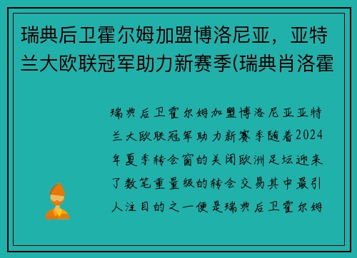 瑞典后卫霍尔姆加盟博洛尼亚，亚特兰大欧联冠军助力新赛季(瑞典肖洛霍尔姆城堡)