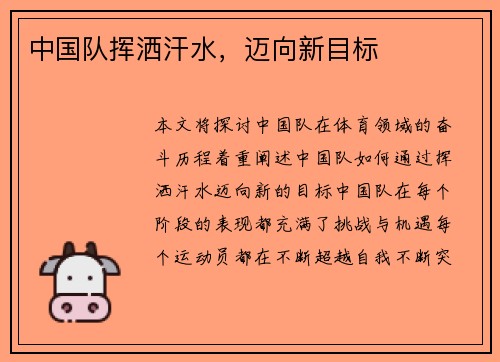 中国队挥洒汗水，迈向新目标