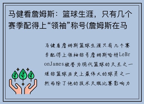 马健看詹姆斯：篮球生涯，只有几个赛季配得上“领袖”称号(詹姆斯在马刺待过吗)