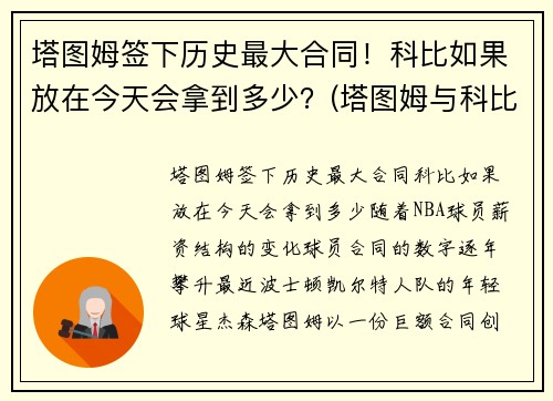 塔图姆签下历史最大合同！科比如果放在今天会拿到多少？(塔图姆与科比合照)