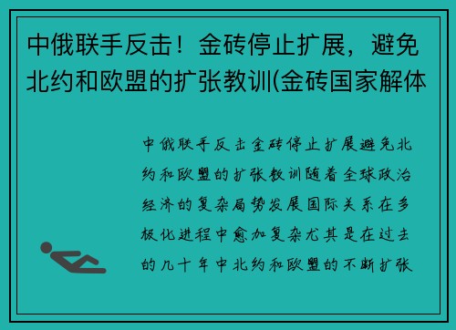 中俄联手反击！金砖停止扩展，避免北约和欧盟的扩张教训(金砖国家解体)